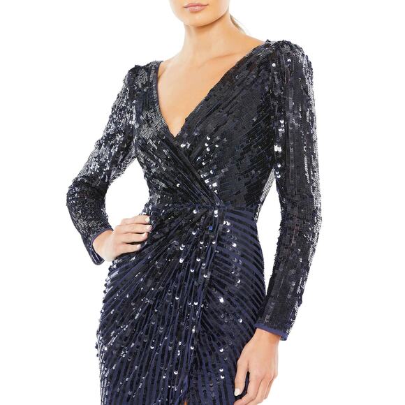 Mac Duggal Navy Sequin Long Sleeve Dress - Picture 4 of 9